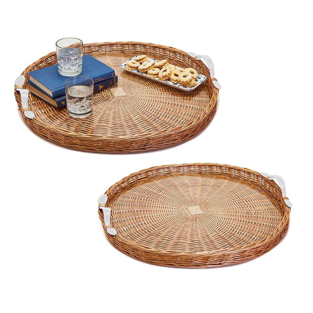 Round Wicker Tray - White 24"