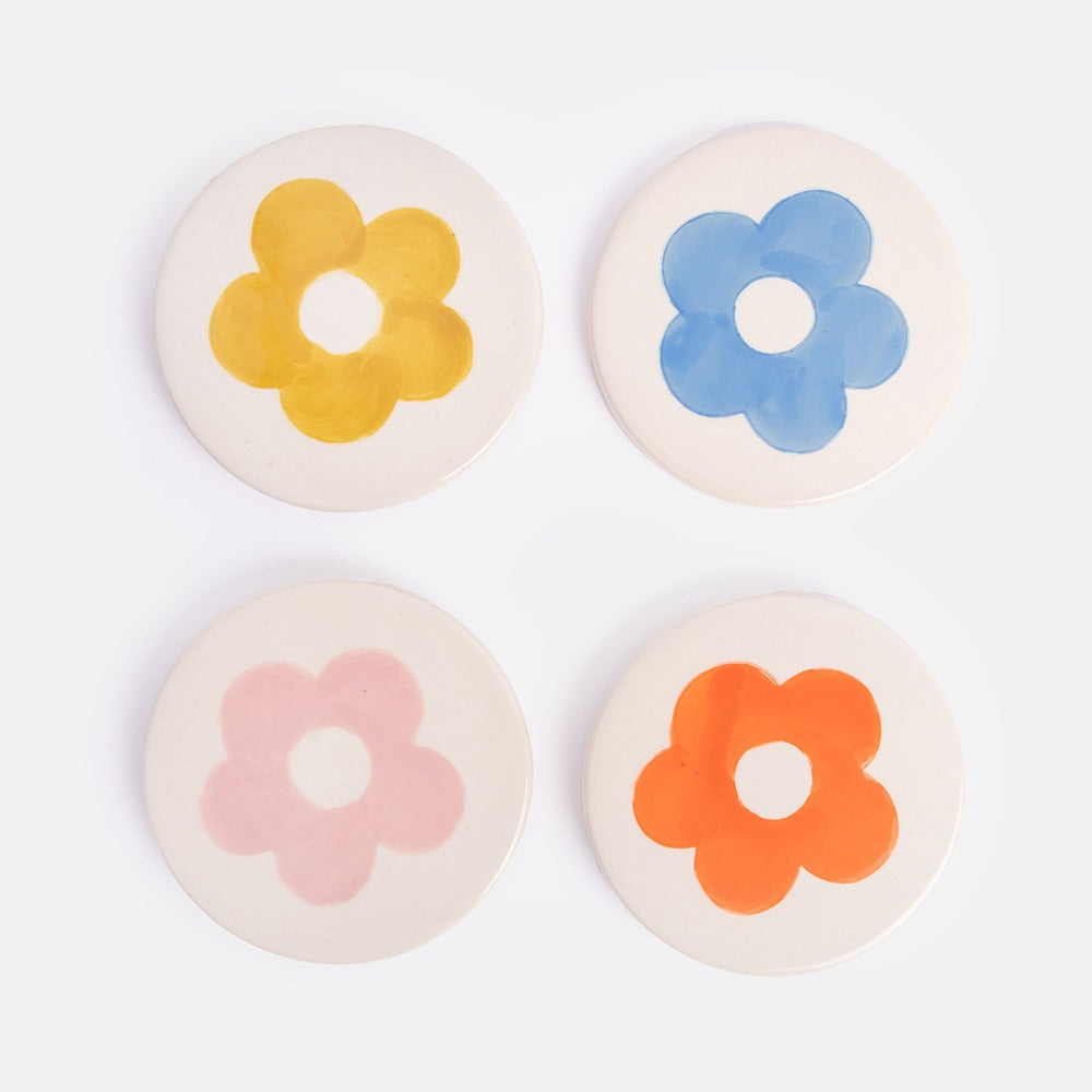Stoneware Flower Coaster Set
