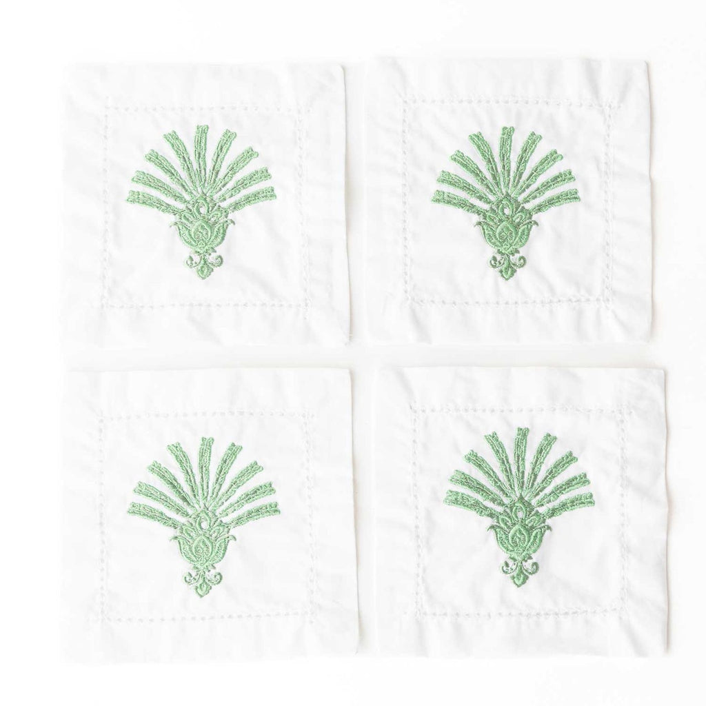 Deco Palm Embroidered Cocktail Napkin Set