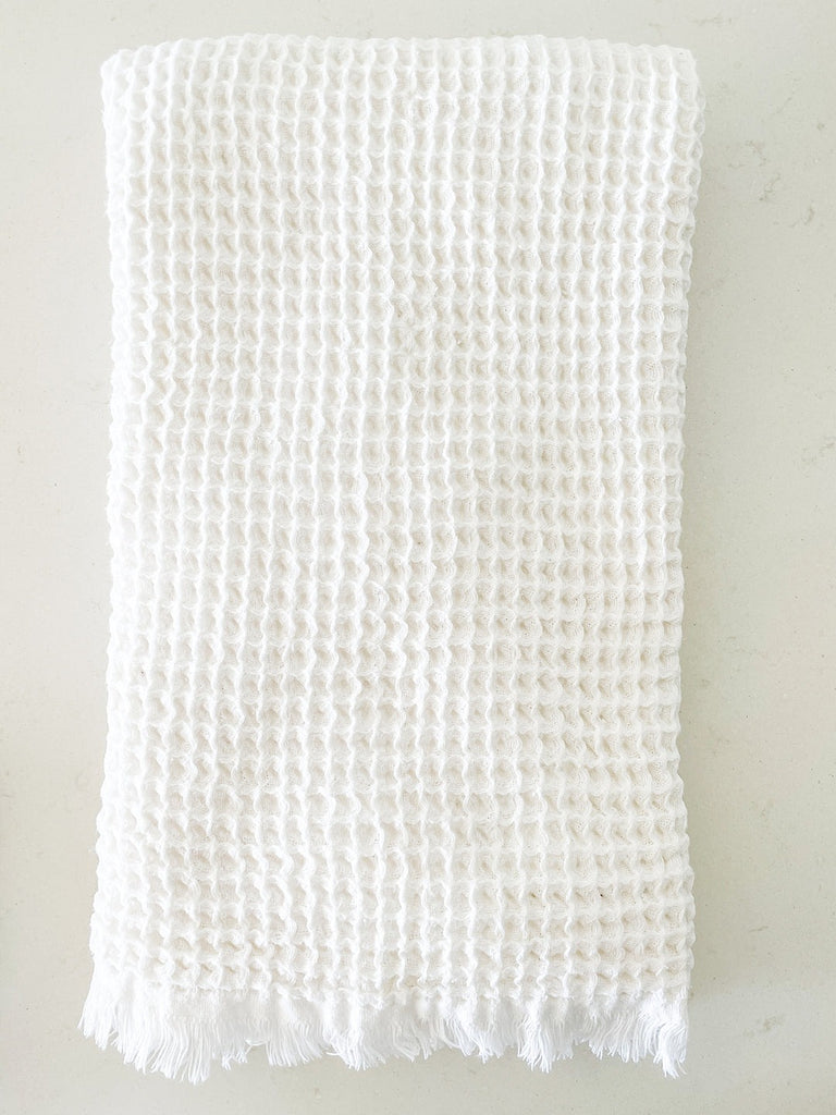 Turkish Cotton Waffle Bath Towel - White