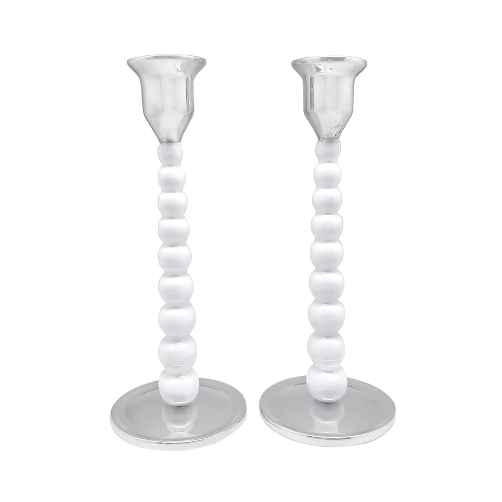 White Pearled Candlestick Set - Medium