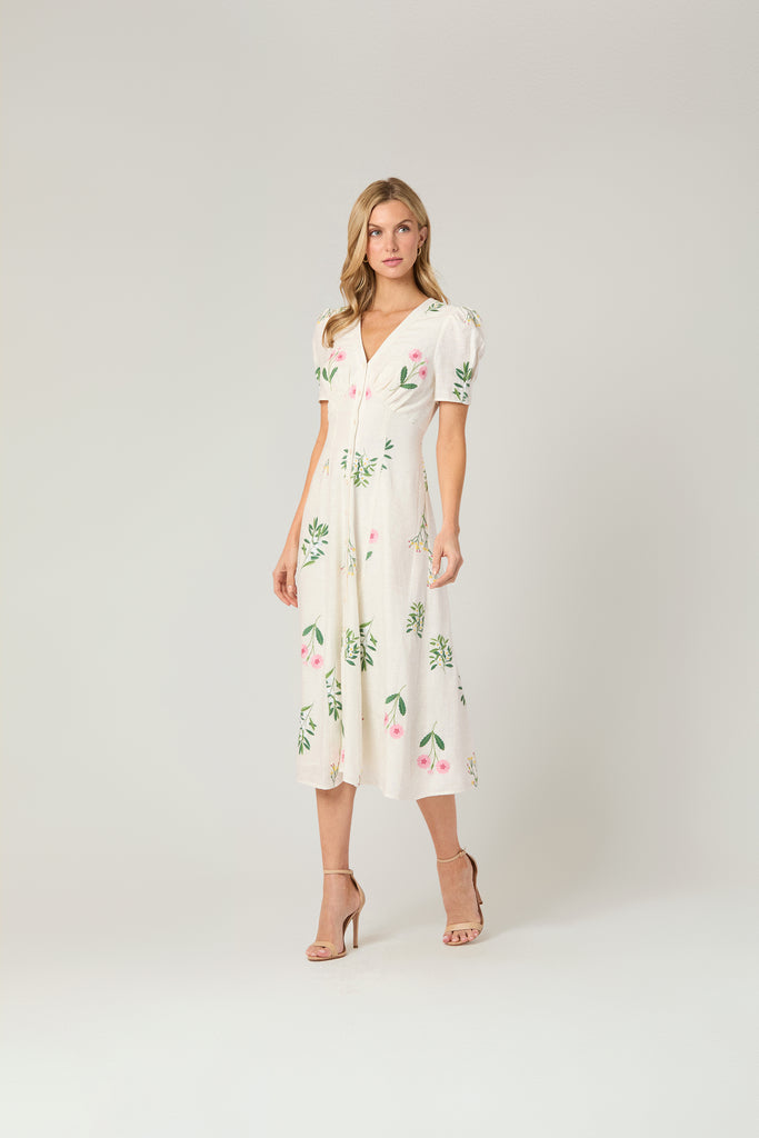 Corrina Dress - Ivory/Pink/Green