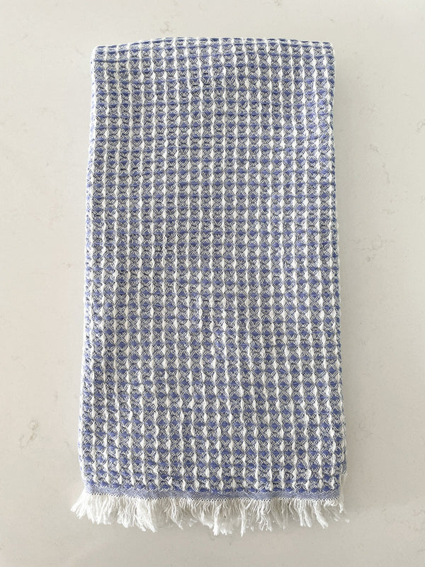 2 Tone Turkish Cotton Waffle Bath Towel - Country Club Blue