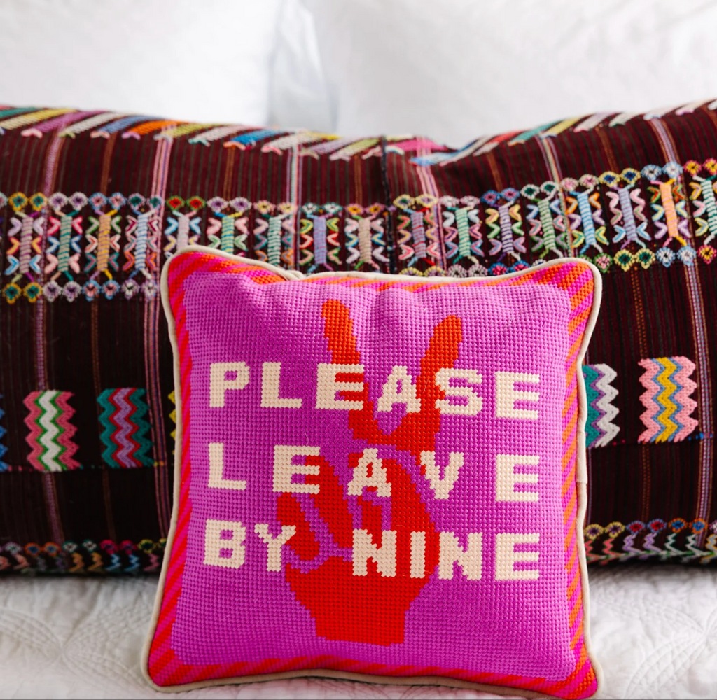 Leave By Nine Needlepoint Pillow