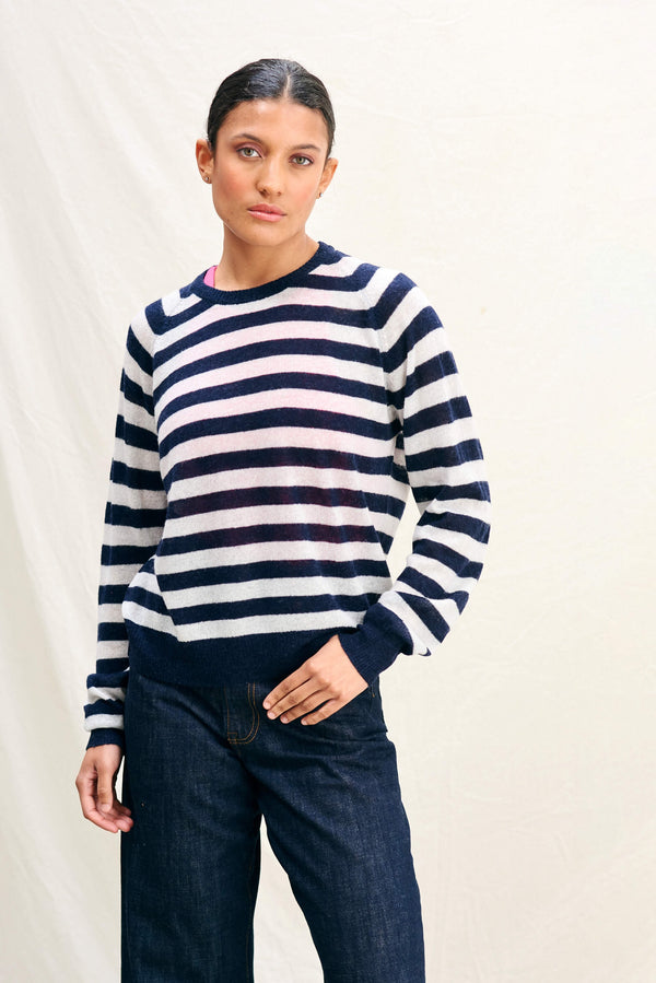Stripe Crew Sweater - Navy/Cream