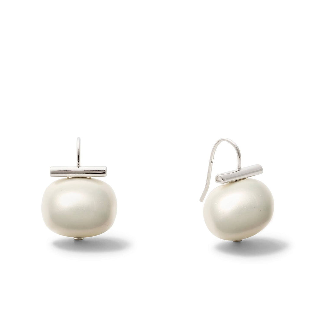 Statement Making Large Pebble Pearl Earrings - Sterling Silver