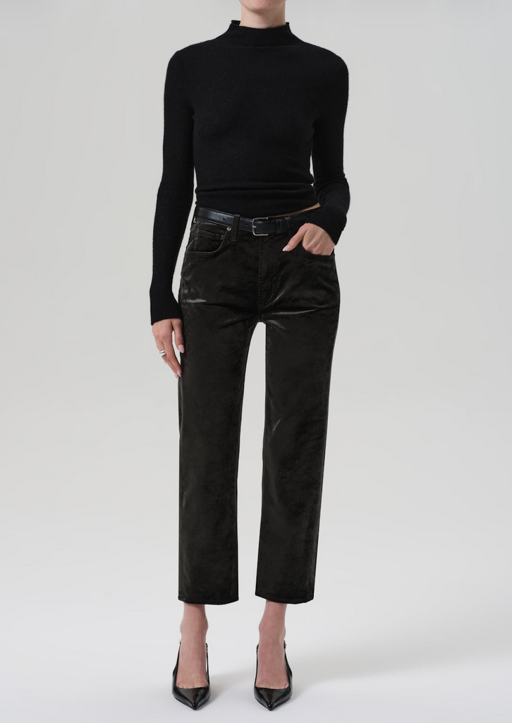 Delfina Velvet High Rise Straight - Olive Leaf