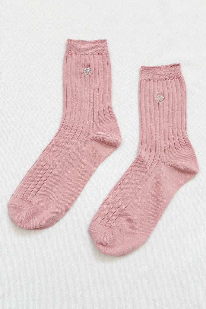 Embroidered Her Socks - Pink Soda