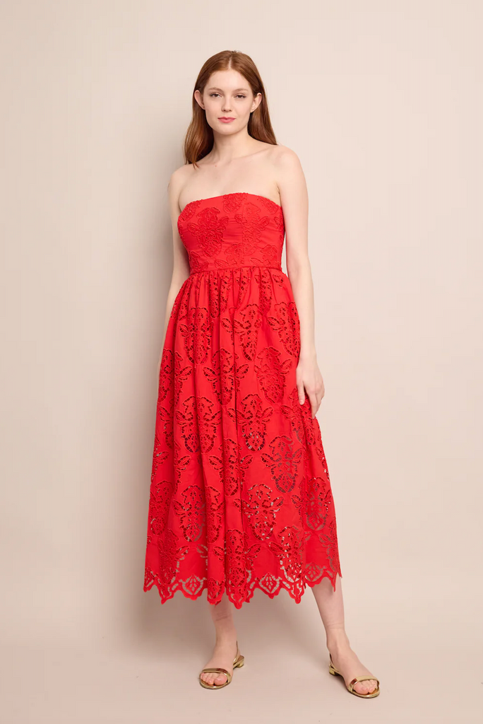 Torres Dress - Red Embroidered Eyelet