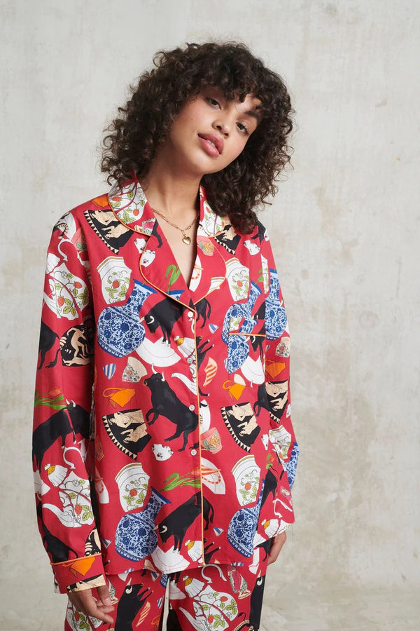 Bull in a China Shop Organic Cotton Pajama Set - Garnet