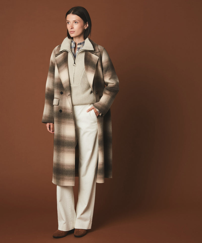 Valse Checks Coat in Double Face Wool - Beige Plaid
