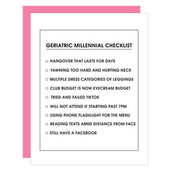 Chez Gagne Geriatric Millenial Checklist Card