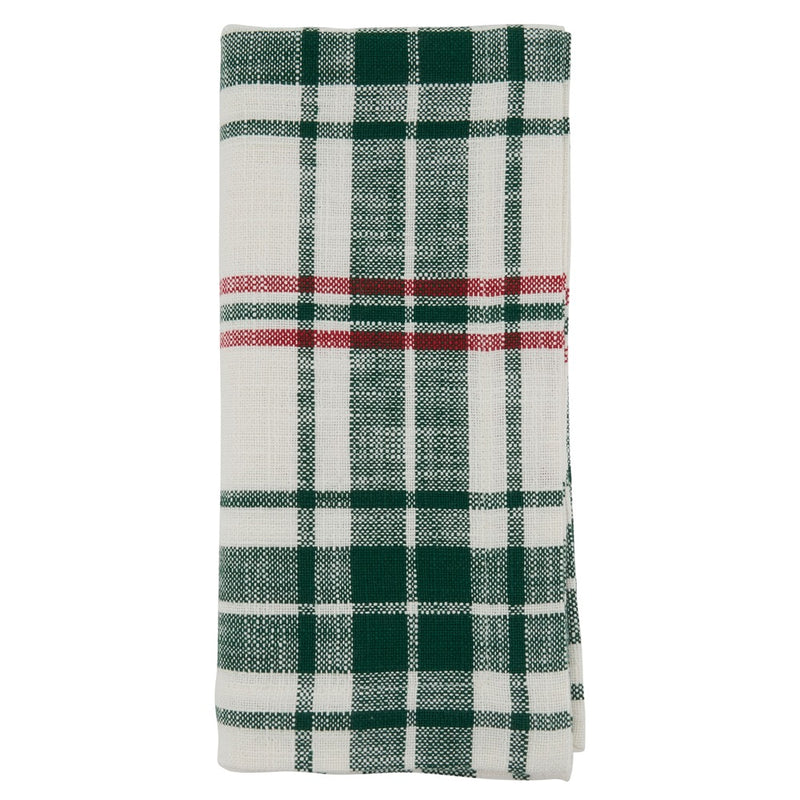 Plaid Cotton Napkin Set - White/Green