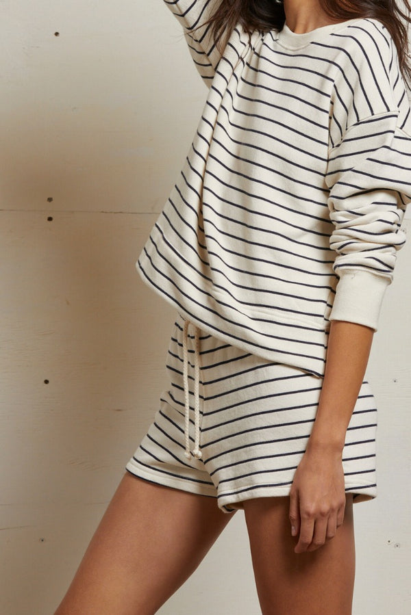Layla Stripe French Terry Short - Natural/Night