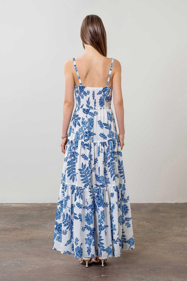 Ainsley Floral Midi Dress - Blue Multi
