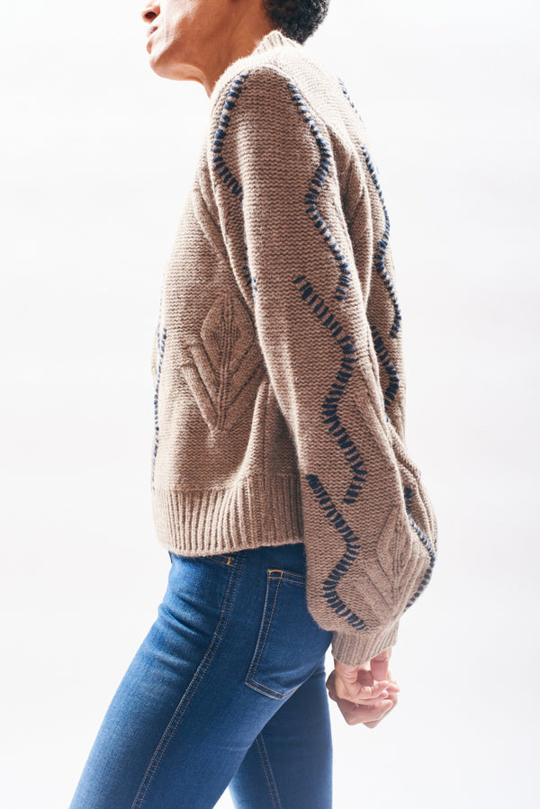 Overstitch Cable Turtleneck - Late Autumn/Ink