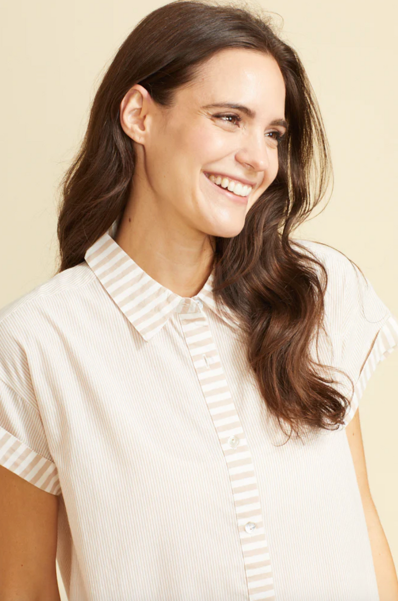 Riga Short Dress - Tan Stripes
