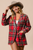 Brushed Plaid Sequin Patch Blazer - Red