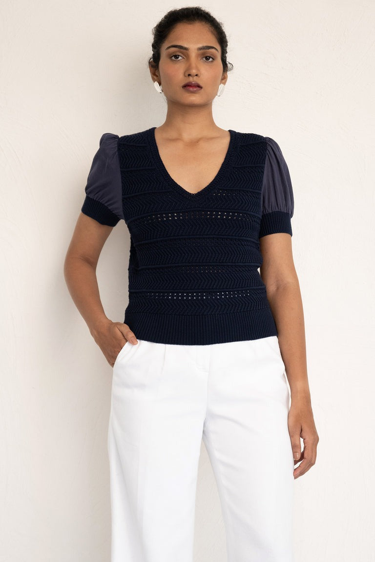 Patti V-Neck Top - Oxford