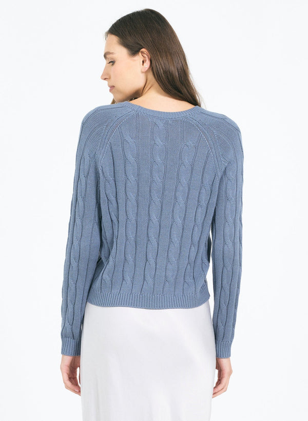 One Grey Day Raleigh Cable Pullover - Cadet