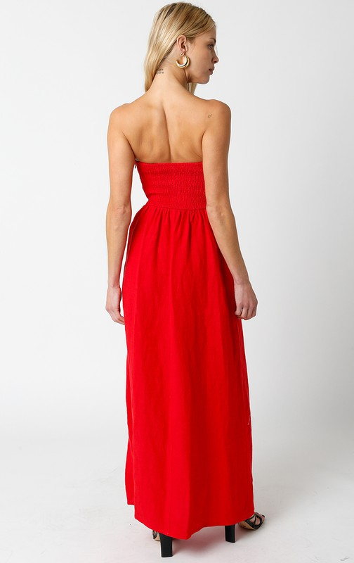 Harlow Strapless Midi Dress - Red