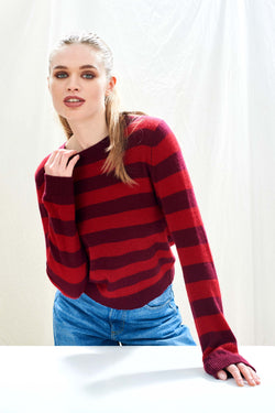 Stripe Crew Sweater - Burgundy/Dull Red