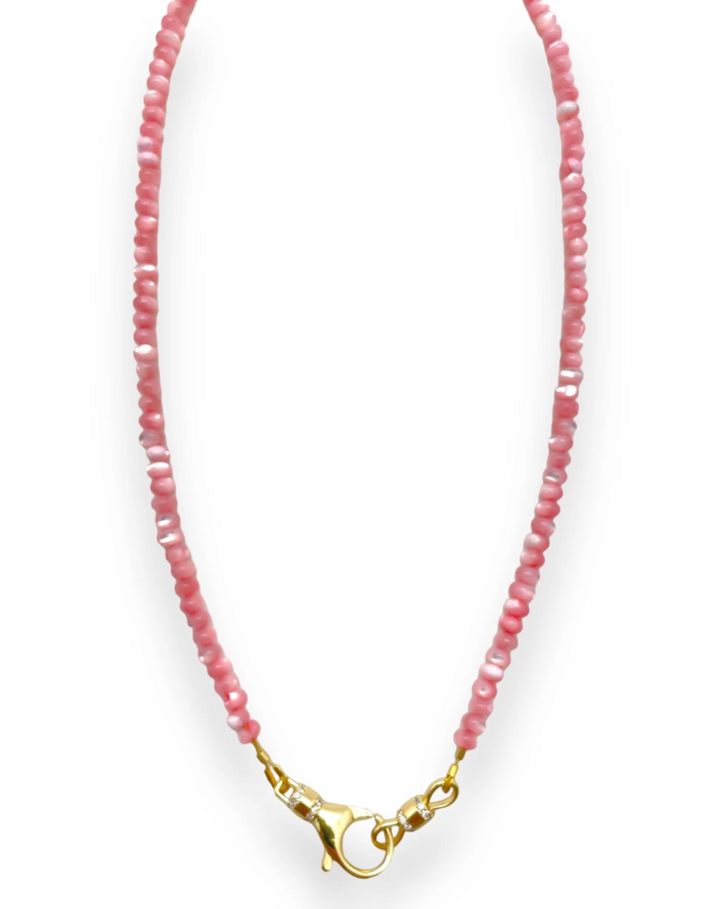 Pink Mother Of Pearl Beaded Necklace - 16"
