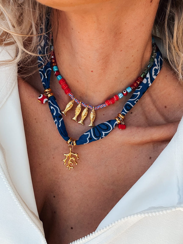 Bohemian Dark Blue Bandana Scarf Necklace