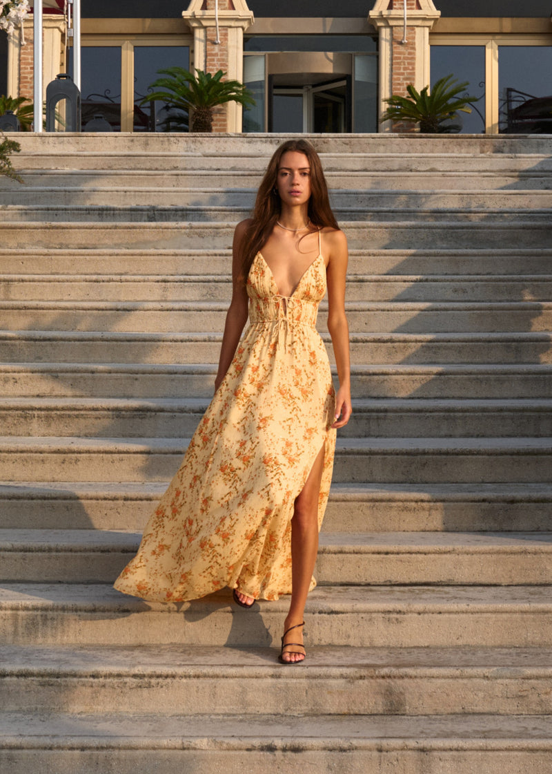 Dorinda Crinkle Chiffon Dress - Golden Hour