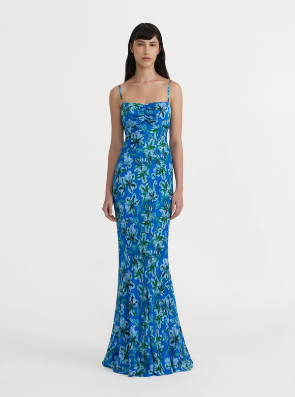 zara blue floral maxi dress Side pockets Size:L (Bust 80-94cm) vintage green emerald maxi launch: aw26-july