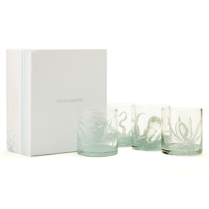 Two's Company Octopus Double Old Fashion Glass Set