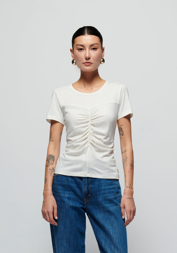 Alina Center Front Seamed Tee - Porcelain