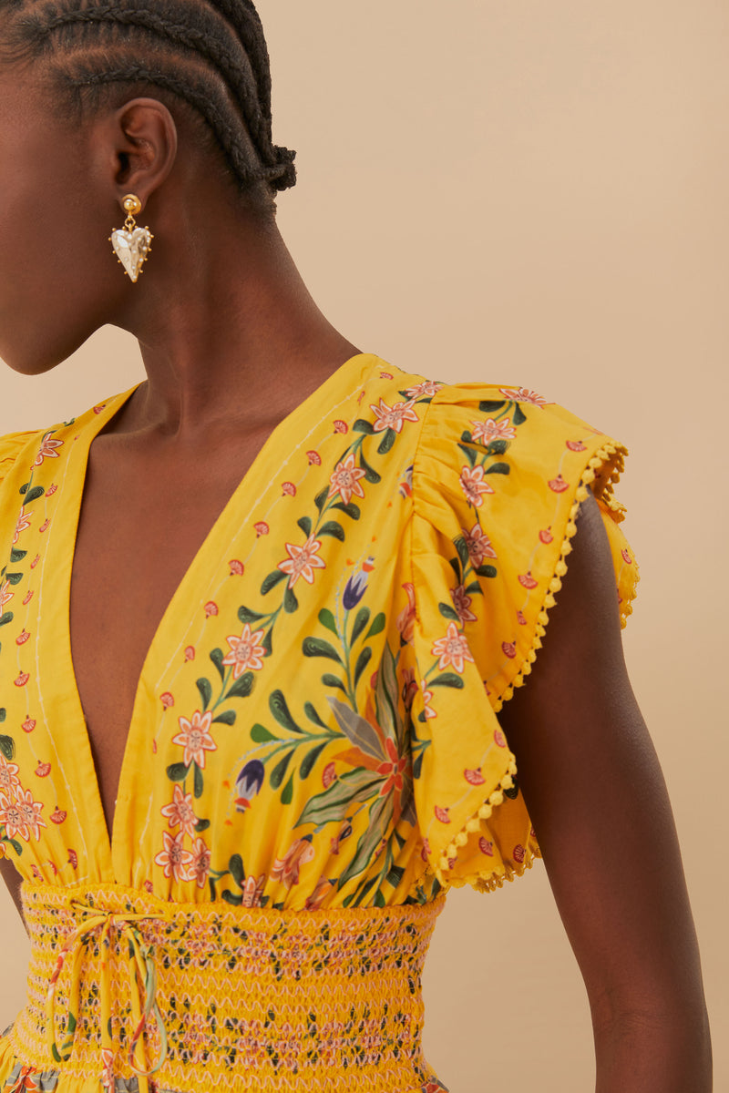 Yellow Delicate Flowers Stripe Blouse