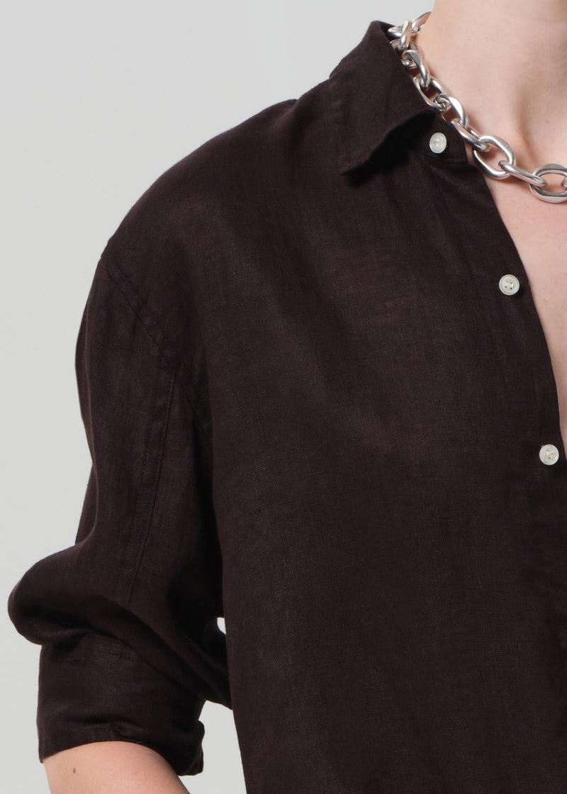 Kayla Linen Shrunken Shirt - Chocolate