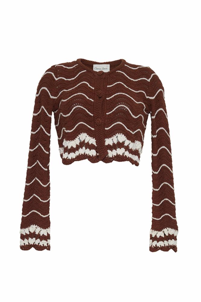 Jolene Cardigan - Brown Ivory Wave Multi Crochet