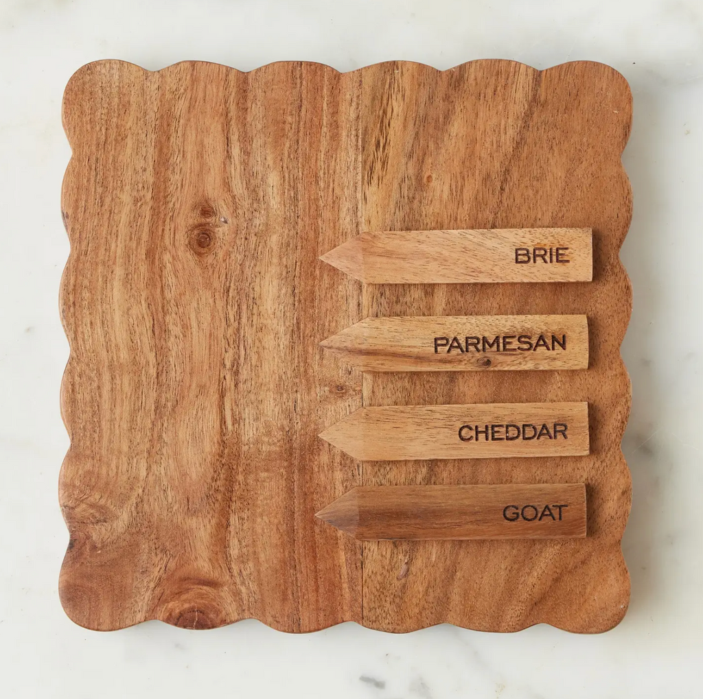 Square Scallop Cheese Board & Cheese Markers - Small