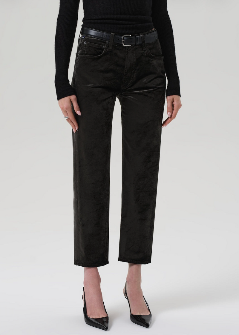Delfina Velvet High Rise Straight - Olive Leaf