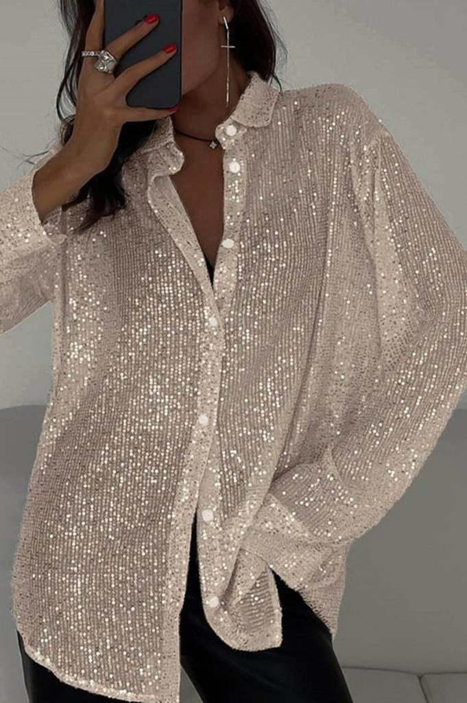 Mykonos Sparkling Sequin Button-Up Shirt
