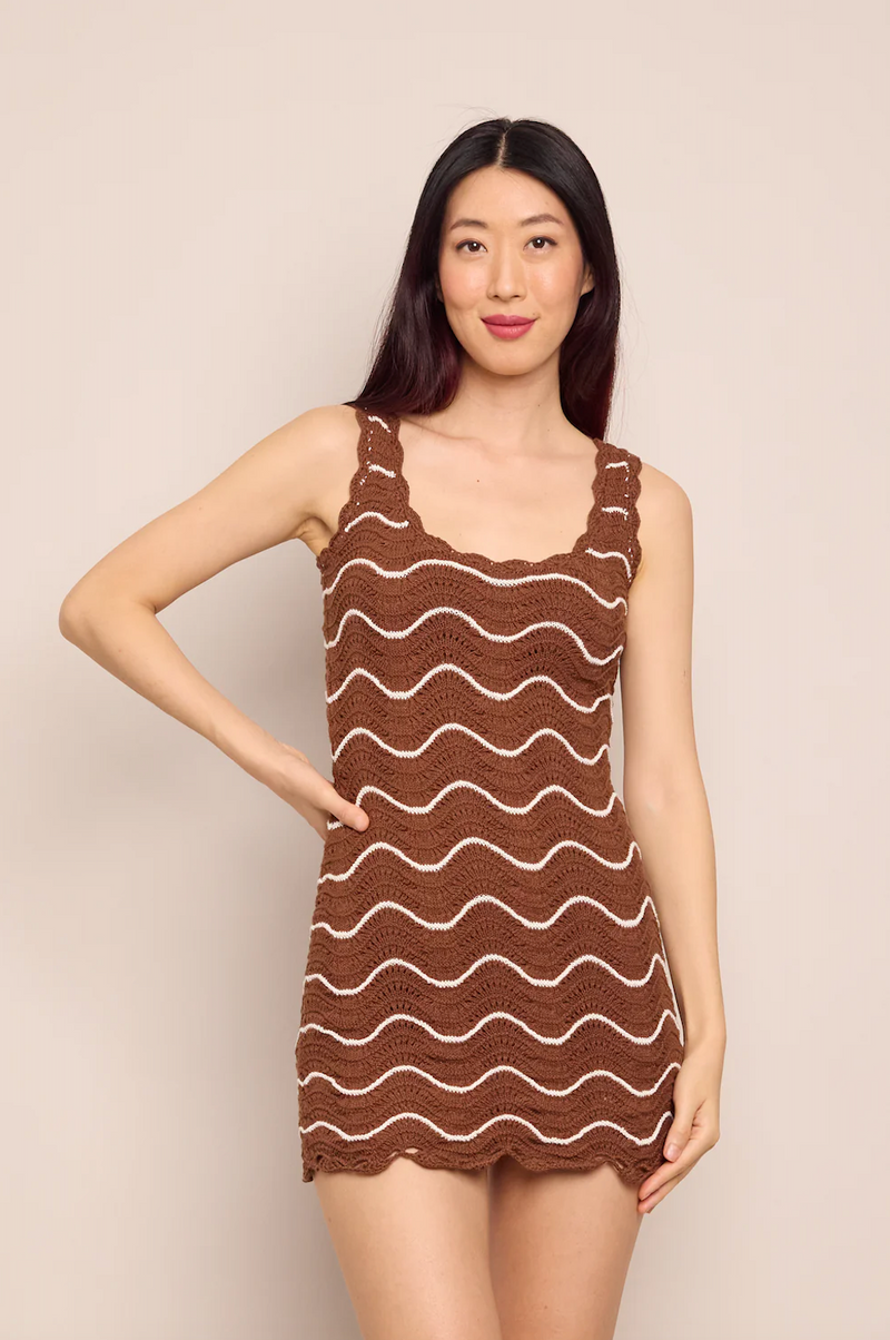 Orel Mini Dress - Brown Ivory Wave Multi Crochet
