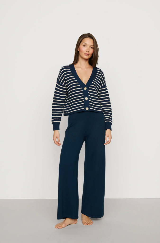 Coastal Cotton Cardigan - Stripe Navy/Almond Heather