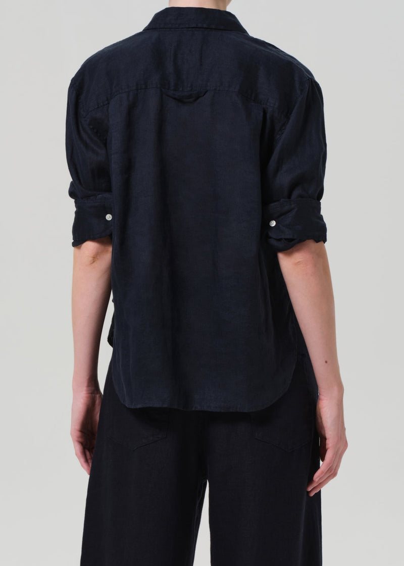 Kayla Linen Shrunken Shirt - True Navy