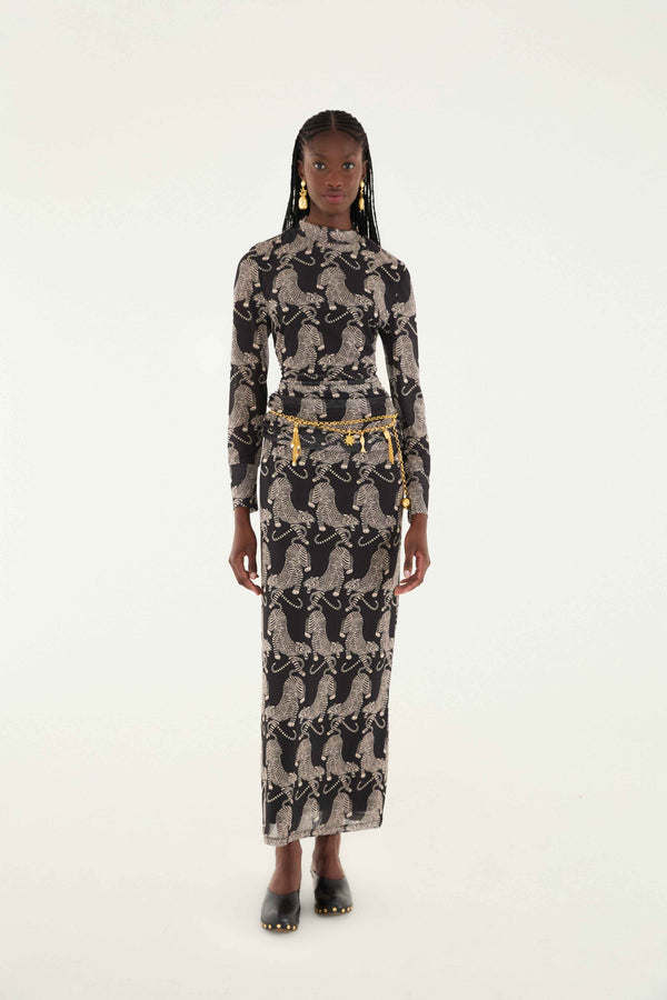 Black Striped Tigers Tulle Midi Skirt
