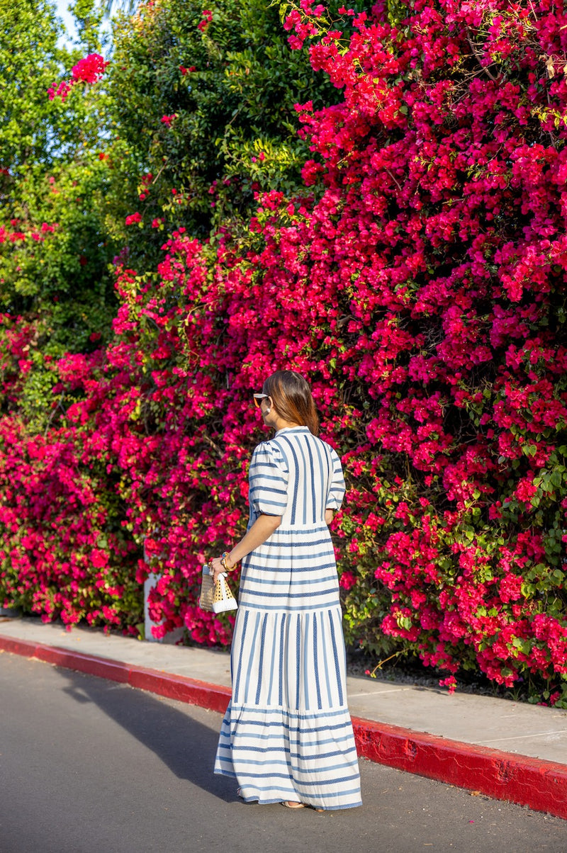 Marie Maxi Dress - Blue/White Stripe