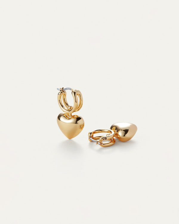 Puffy Heart Huggie Earrings - Gold