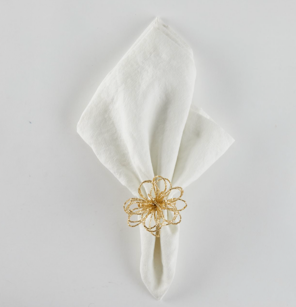 Gold Beaded Flower Napkin Ring Set