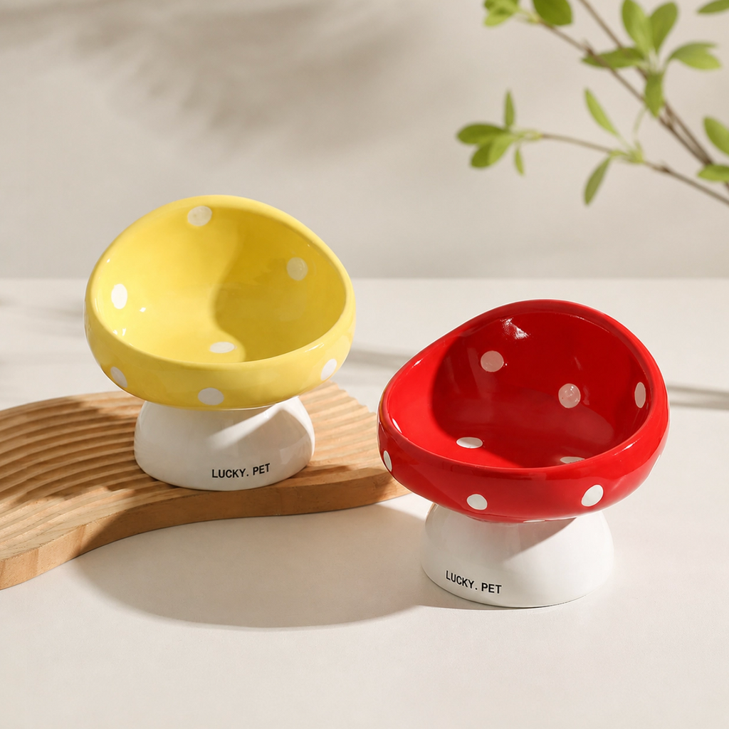 Tall Tilted Mushroom Ceramic Pet Dish