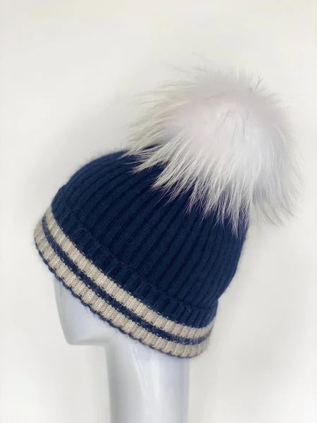 Striped Fold Over Hat - Navy/White