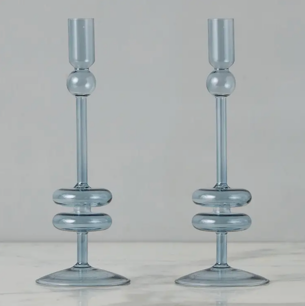 Medium Glass Candlestick Pair