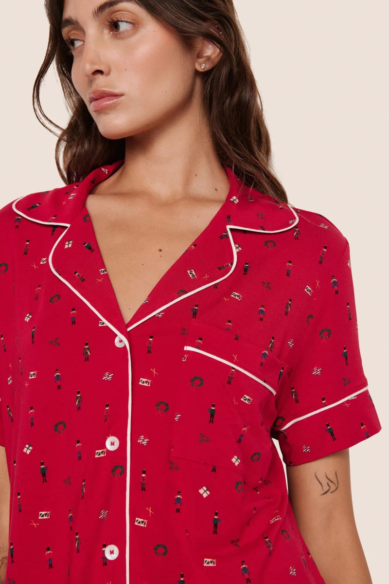 Gisele Printed Relaxed Short PJ Set - Nutcracker Holly Red/Ivory