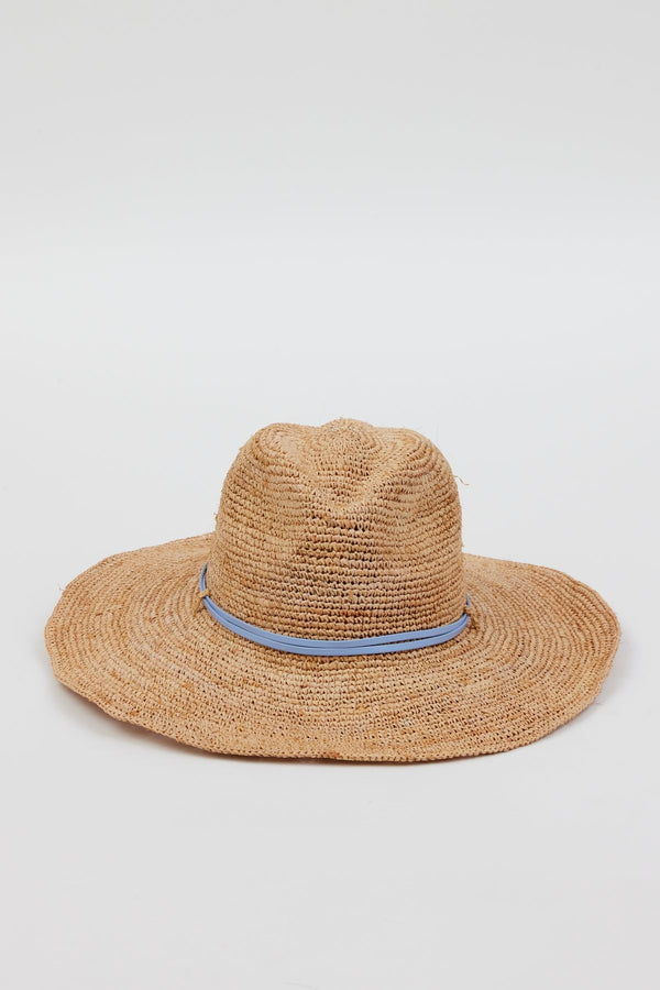 Raffia Crochet Continental Hat - Natutral/Blue